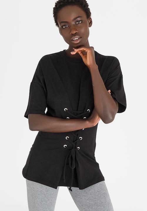 c(inch) - Lace-Up Corset Tee Black