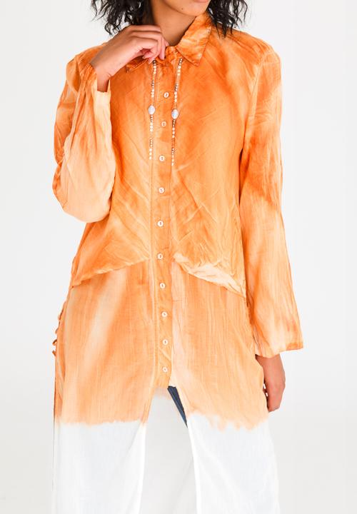 G Couture - Layered Longer Length Tunic with Beading Orange