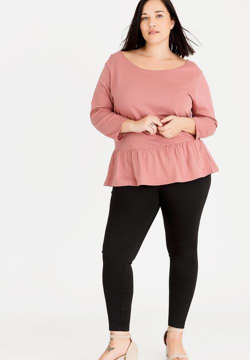 Brave Soul - Theresa 3/4 Sleeve Peplum Top Mid Pink