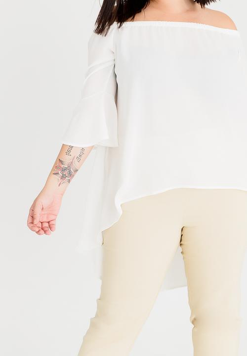 edit Plus - Hi-Low Tunic with Flare Sleeve White