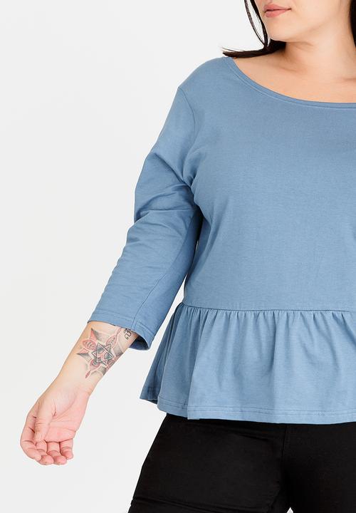 Brave Soul - Theresa 3/4 Sleeve Peplum Top Mid Blue