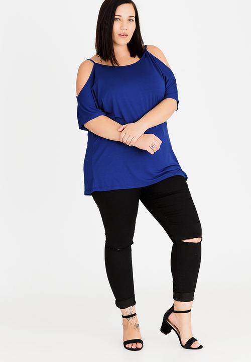 edit Plus - Cold Shoulder Top Cobalt
