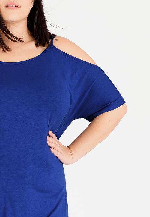 edit Plus - Cold Shoulder Top Cobalt