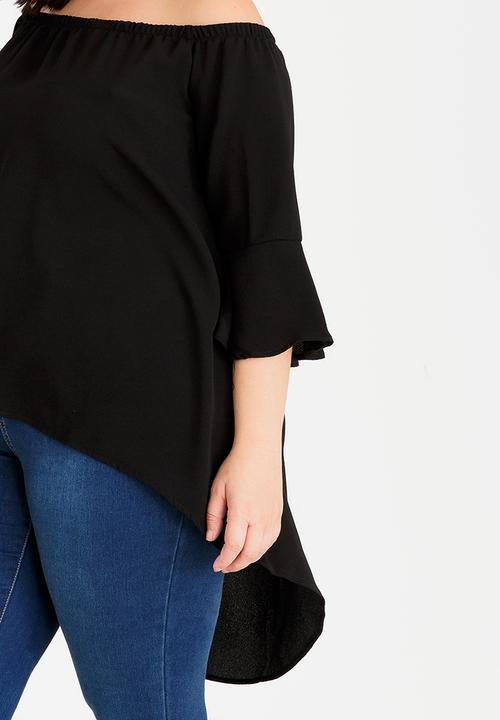 edit Plus - Hi-Low Tunic with Flare Sleeve Black