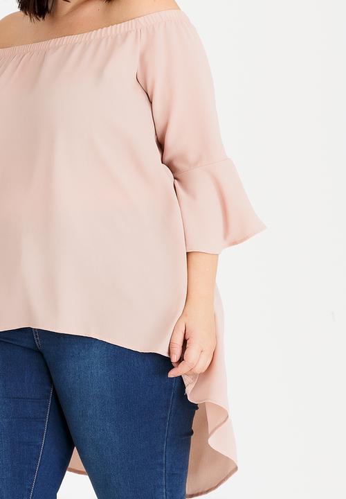 edit Plus - Hi-Low Tunic with Flare Sleeve Pale Pink