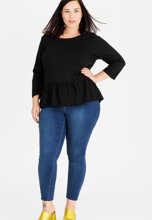 Brave Soul - Theresa 3/4 Sleeve Peplum Top Black