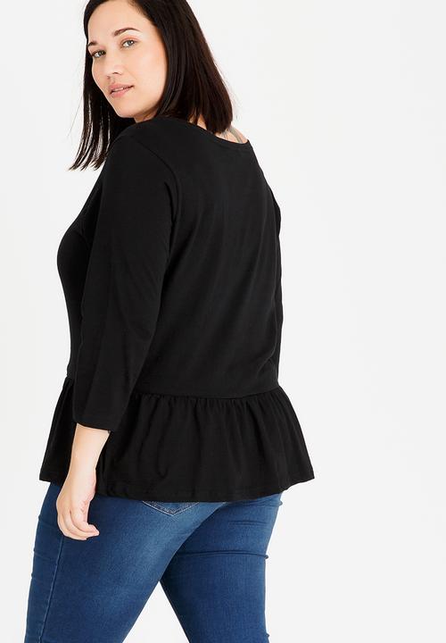Brave Soul - Theresa 3/4 Sleeve Peplum Top Black