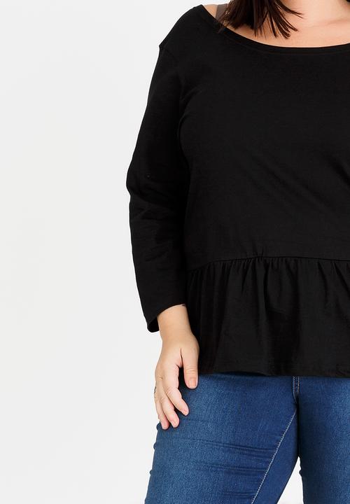 Brave Soul - Theresa 3/4 Sleeve Peplum Top Black