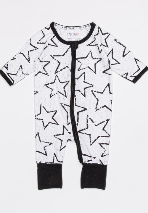 Pop Candy - Star Print Full Bodysuit Black and White