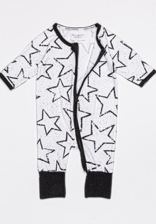 Pop Candy - Star Print Full Bodysuit Black and White