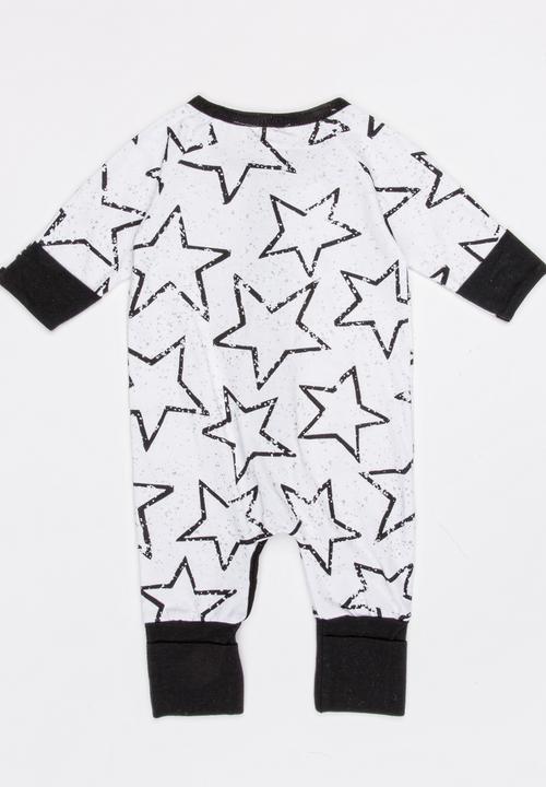 Pop Candy - Star Print Full Bodysuit Black and White