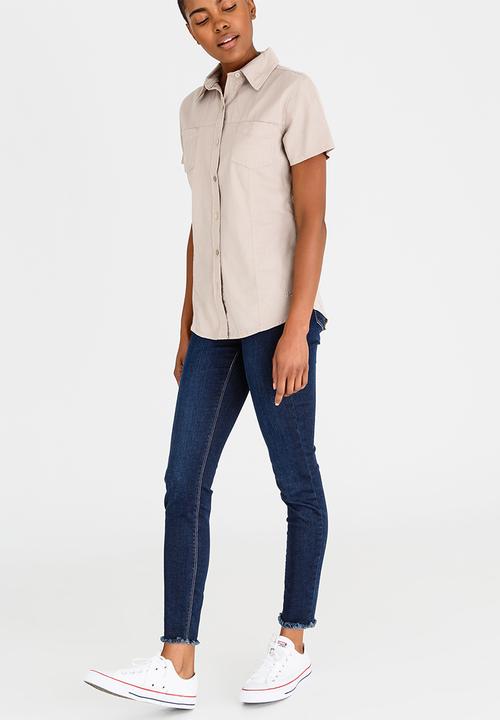 JEEP - Short Sleeve Pocket Blouse Stone