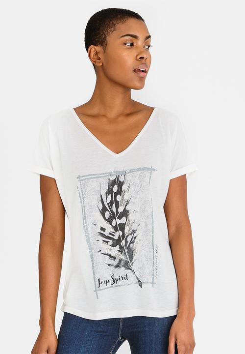 JEEP - Print and Embroidered V-neck Tee Neutral