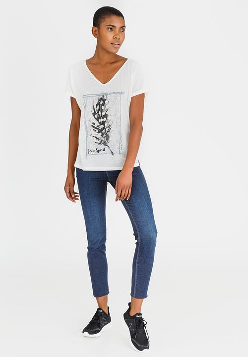 JEEP - Print and Embroidered V-neck Tee Neutral