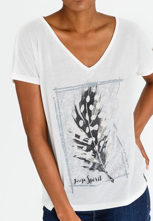 JEEP - Print and Embroidered V-neck Tee Neutral