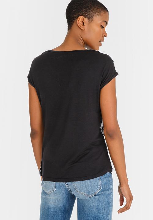 JEEP - All Over Printed V-neck Top Black and Grey