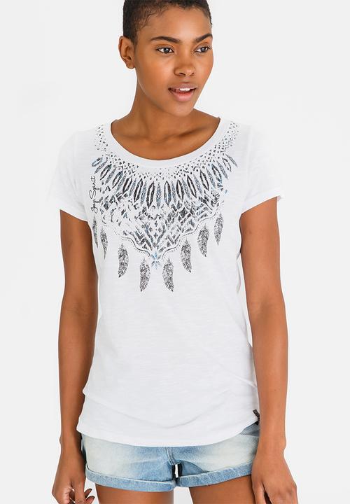 JEEP - Slub Scoop Neck Tee with Print White
