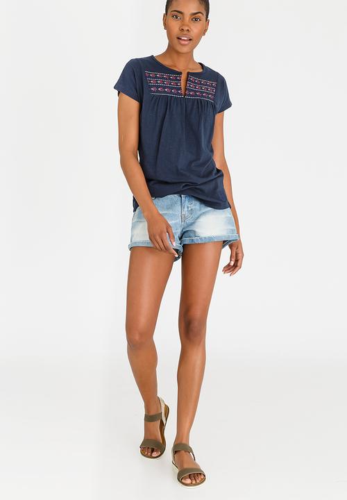 JEEP - Slub Embroidered Top Navy