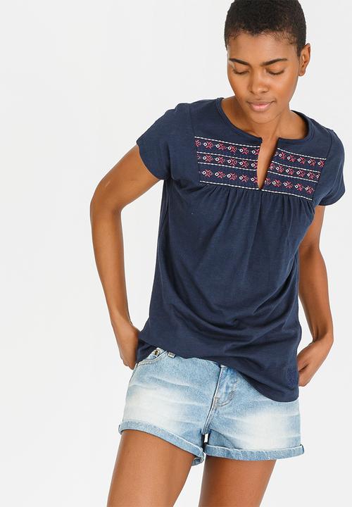 JEEP - Slub Embroidered Top Navy