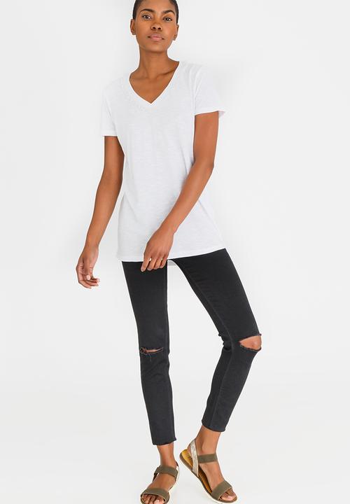 JEEP - Lace Trim V-neck Tee White