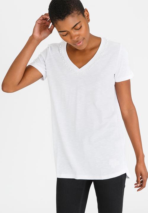 JEEP - Lace Trim V-neck Tee White