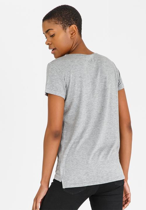 JEEP - V-neck Top with Embroidery Grey Melange