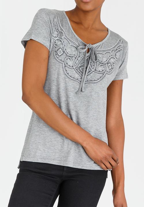 JEEP - V-neck Top with Embroidery Grey Melange