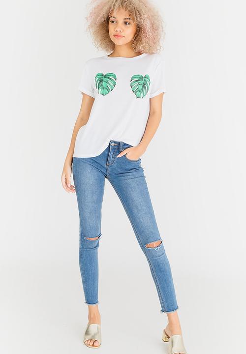 c(inch) - Leaf Print Tee White