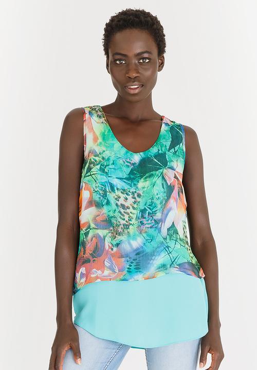 edit - Floral Double Layer Sleeveless Blouse Green