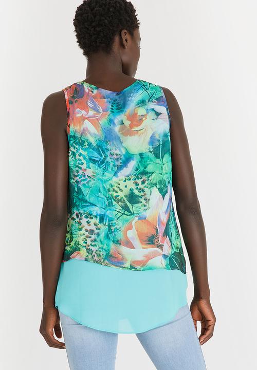 edit - Floral Double Layer Sleeveless Blouse Green