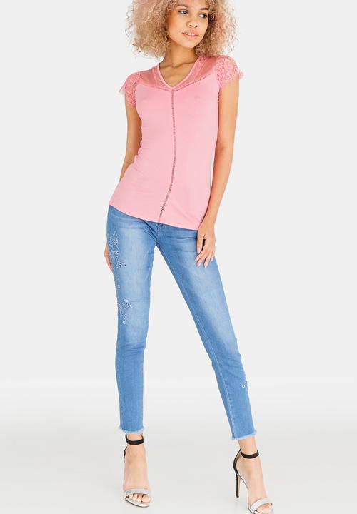 SISSY BOY - Lace Detail Top Mid Pink