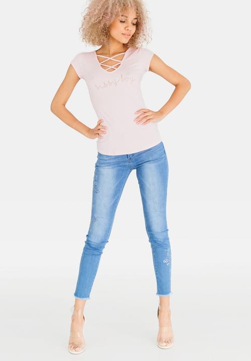 SISSY BOY - Logo Lace-up Tee Pale Pink