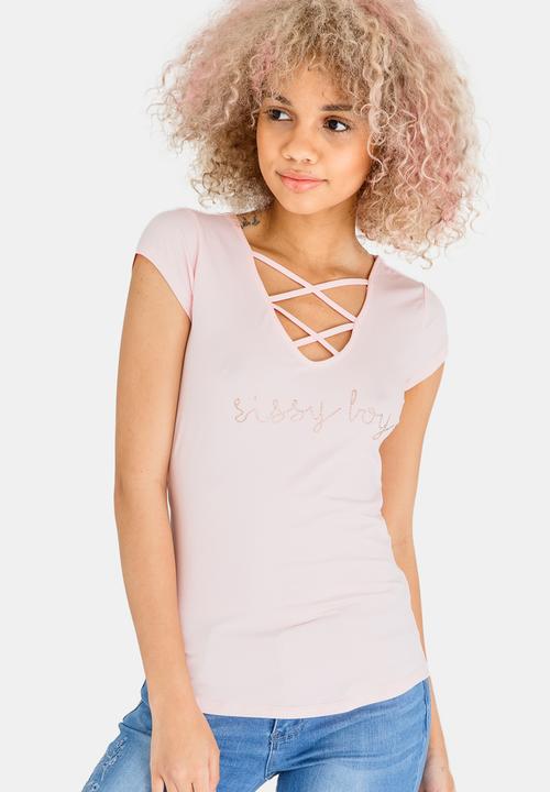 SISSY BOY - Logo Lace-up Tee Pale Pink