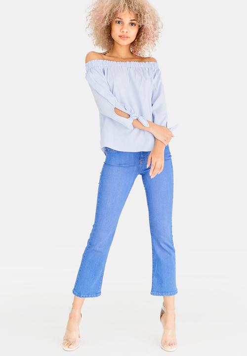 SISSY BOY - Ready Set Go Striped Bardot Top Blue and White