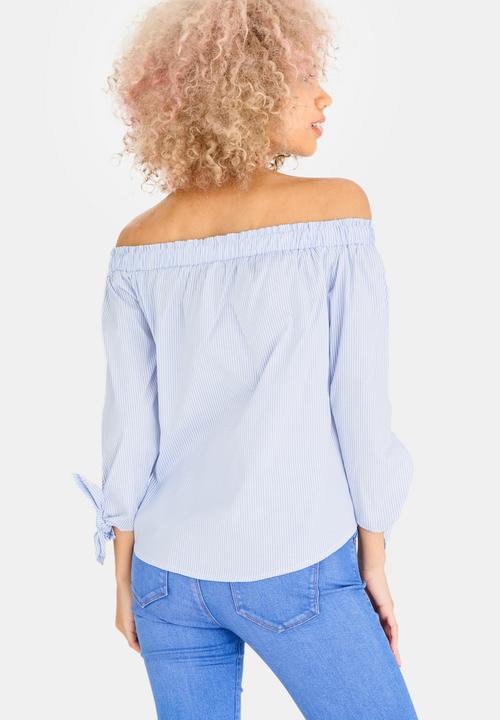 SISSY BOY - Ready Set Go Striped Bardot Top Blue and White