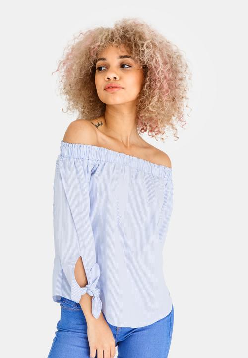 SISSY BOY - Ready Set Go Striped Bardot Top Blue and White