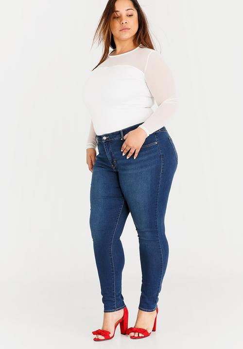 STYLE REPUBLIC PLUS - Scuba Bodysuit with Mesh sleeve White