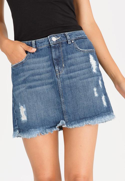 GUESS - Guess Stella Destroy Mini Skirt Mid Blue