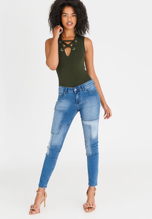 STYLE REPUBLIC - Lace Up Bodysuit Dark Green
