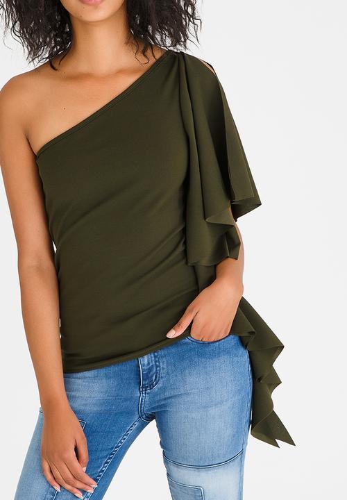 STYLE REPUBLIC - One Shoulder Top Dark Green