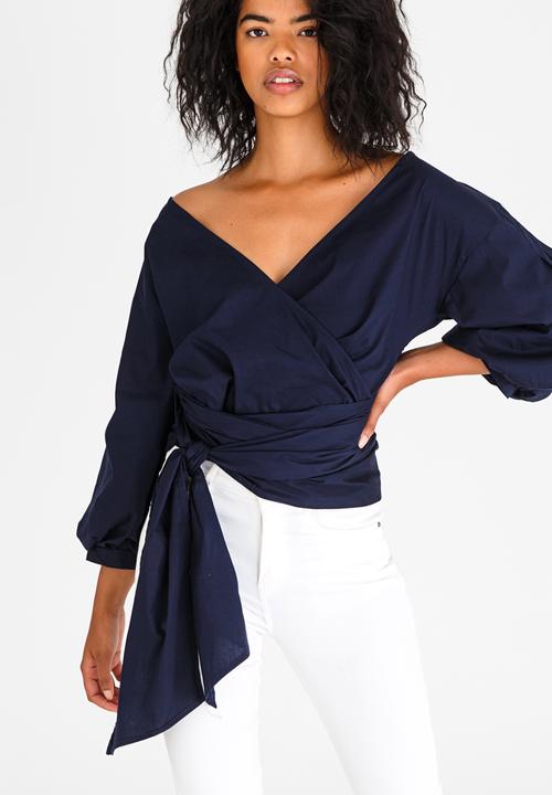 STYLE REPUBLIC - Structured Wrap Blouse Navy