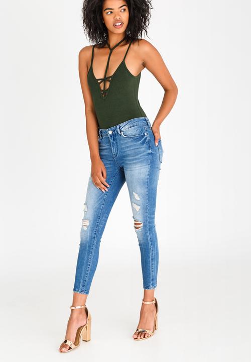 STYLE REPUBLIC - Strap Detail Bodysuit Dark Green