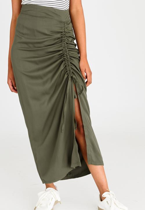 c(inch) - Drawcord Maxi Skirt Dark Green