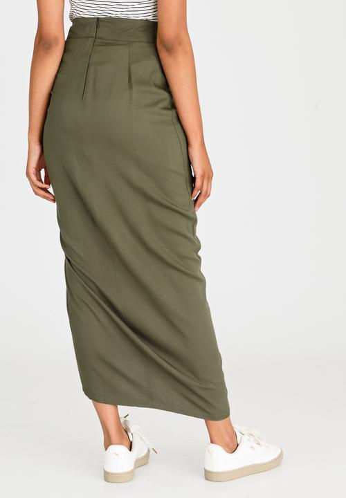 c(inch) - Drawcord Maxi Skirt Dark Green