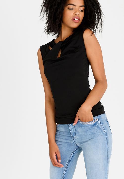 edit - Sleeveless Top with Cut-out Neckline Detail Black