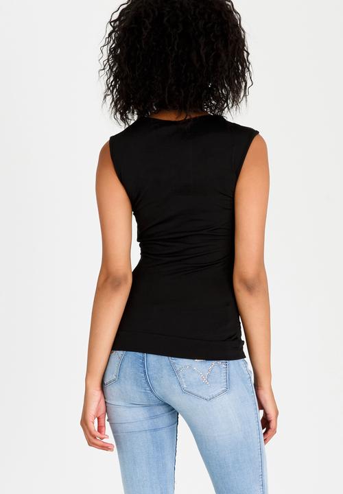 edit - Sleeveless Top with Cut-out Neckline Detail Black