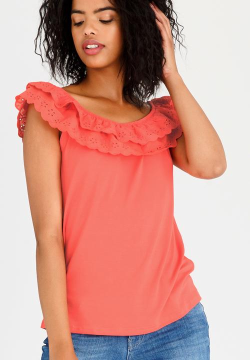 edit - Frilly Lace Top with Elastic Band Coral