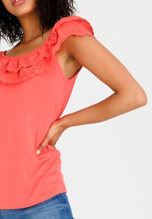 edit - Frilly Lace Top with Elastic Band Coral
