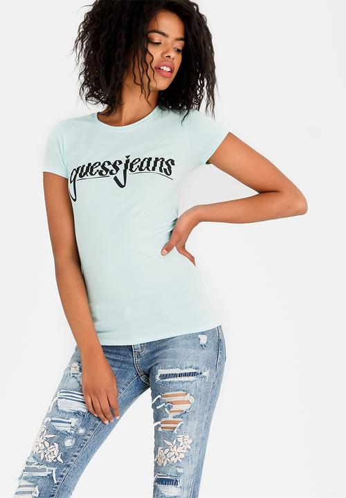 GUESS - Guess Spliced Logo Tee Aqua