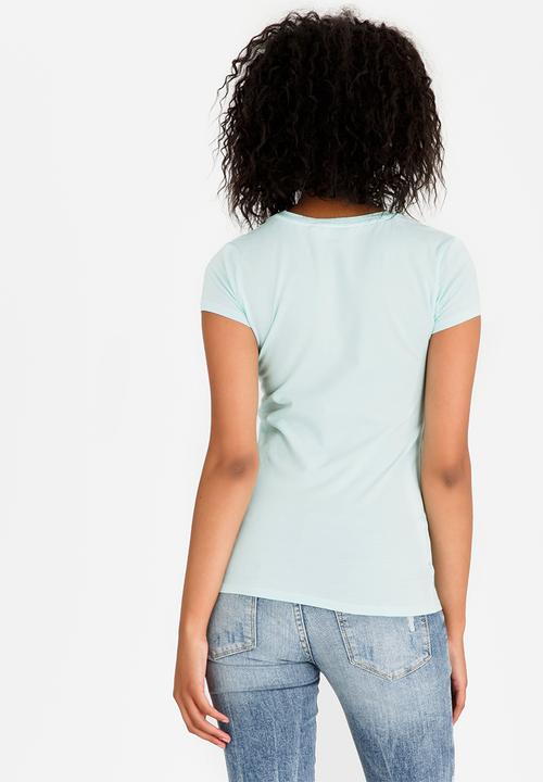 GUESS - Guess Spliced Logo Tee Aqua